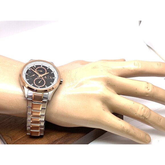 Armani Exchange Men's Watch AX1882 Quartz Black Dial Rose Gold Silver Steel 42mm - Picture 5 of 14